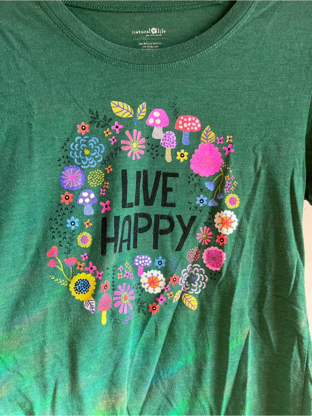 Green Floral Wreath 'Live Happy' Tee - Picture 2 of 4